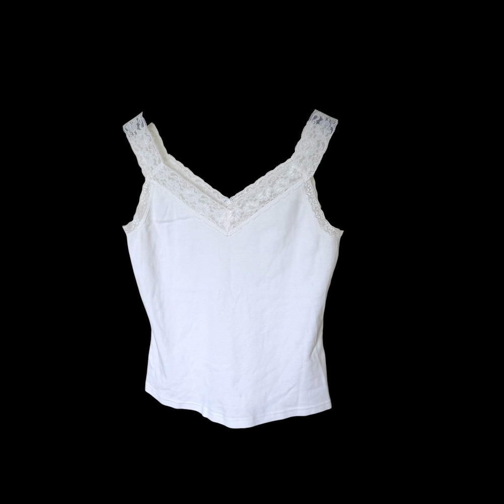90's St Johns Bay Cotton Lace Trim Camisole Tank Top V-Neck Medium